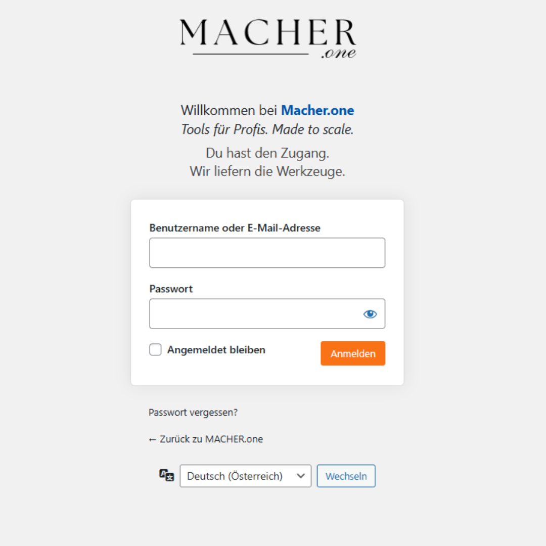 Login-Seite von Macher.one