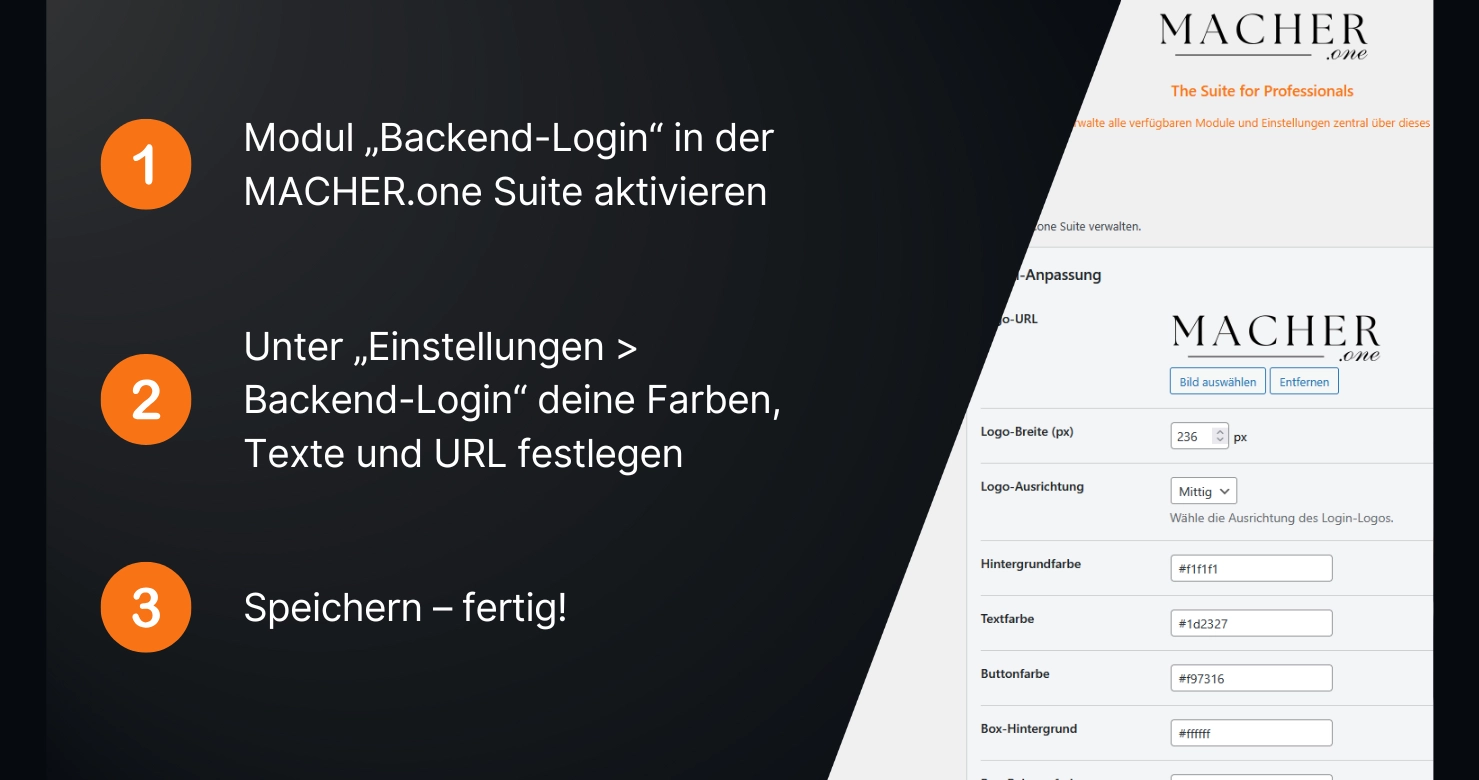 Anleitung Backend-Login Macher.one Suite aktivieren
